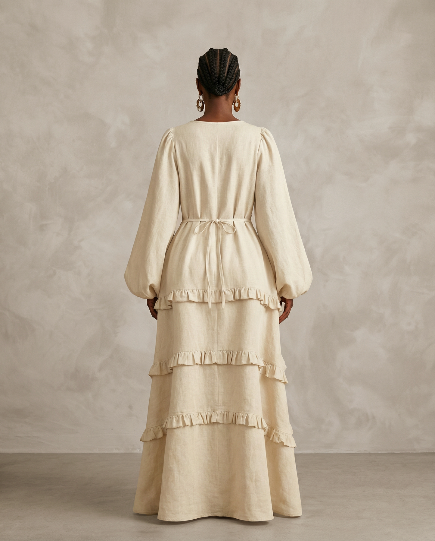 The Sena Ruffle Linen Maxi Dress - Cream