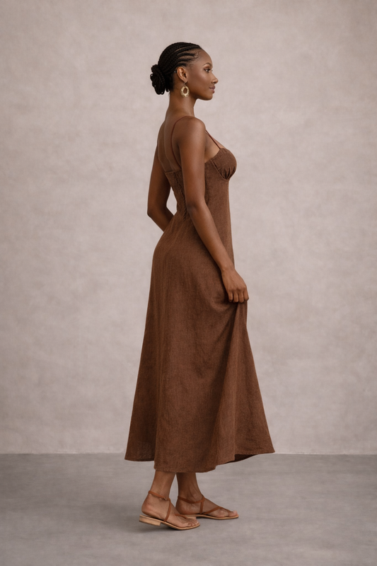 Osha Linen Maxi Dress- Brown
