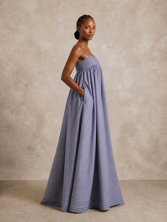 ZURI DRESS – Blue Stripe Linen Maxi