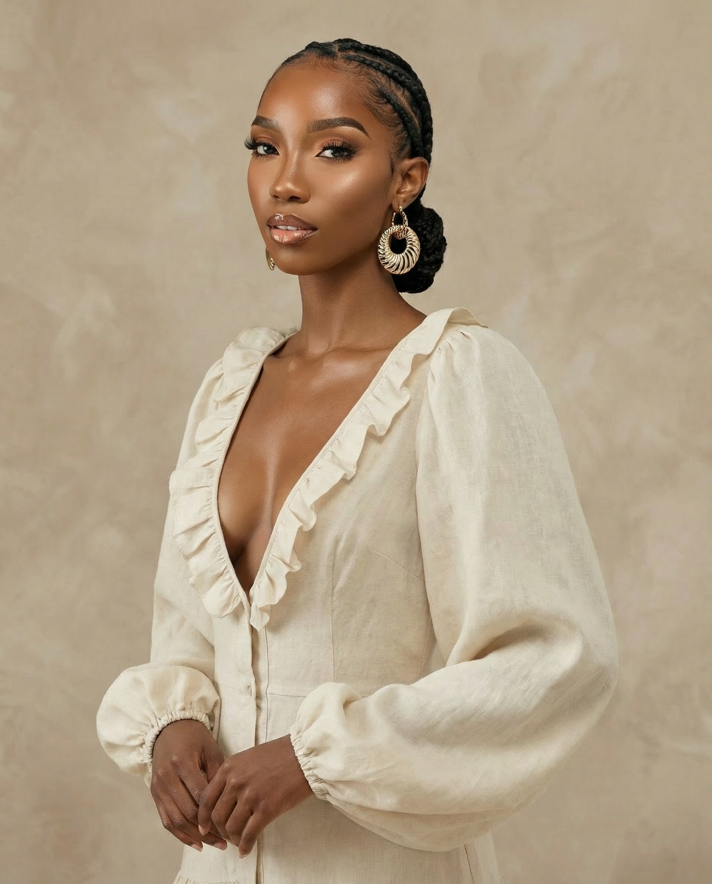 The Sena Ruffle Linen Maxi Dress - Cream