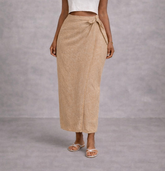 The Elia  Linen Wrap Skirt – White