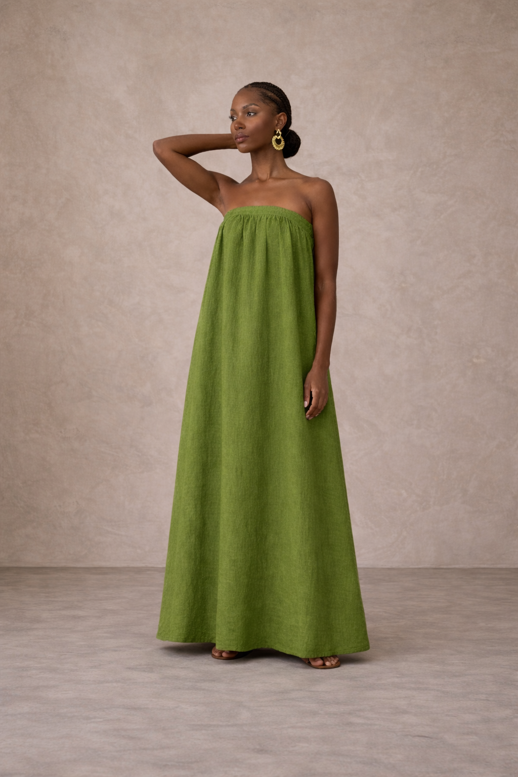 The Isla Strapless Linen Maxi Dress – Green
