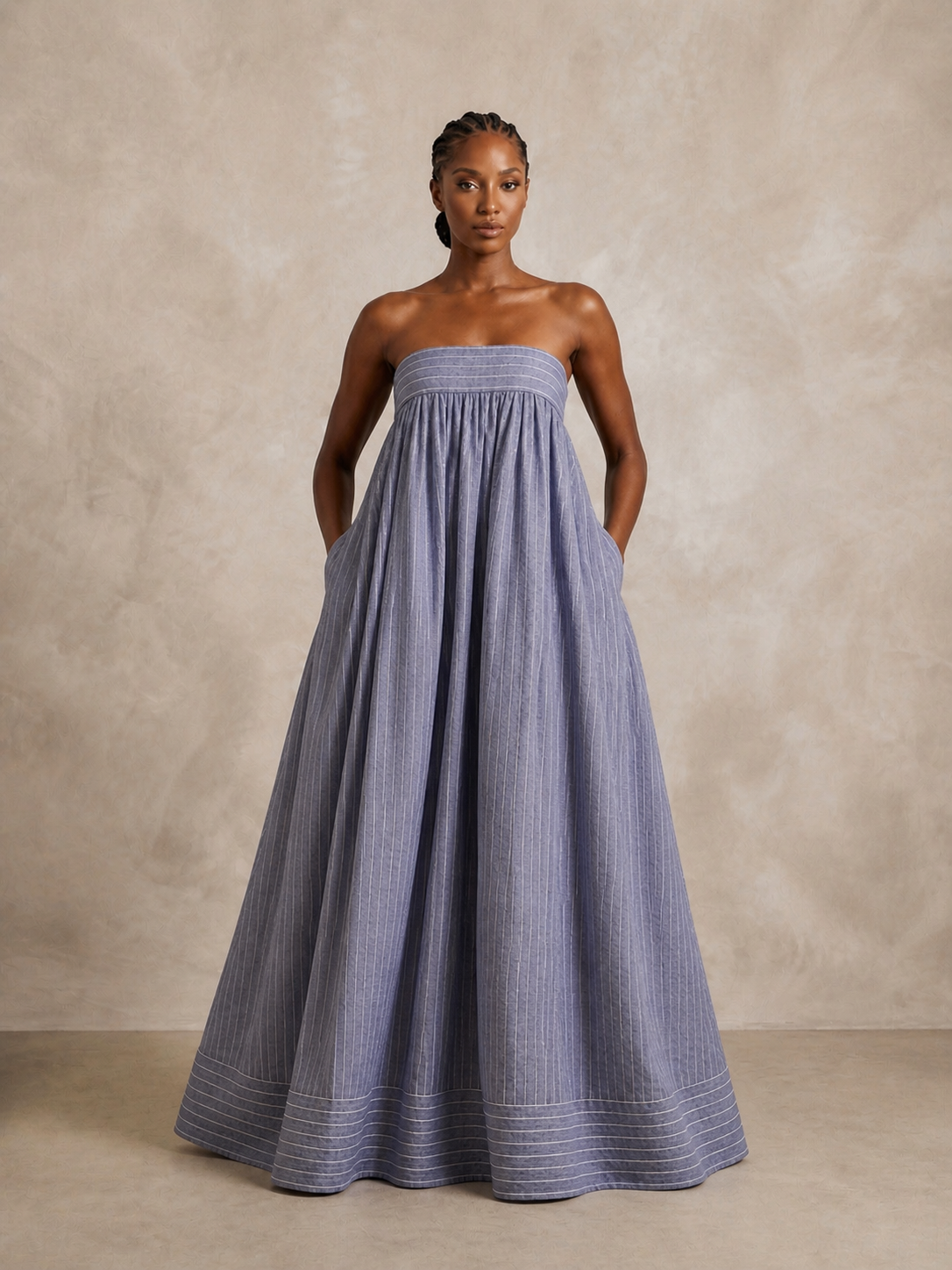 ZURI DRESS – Blue Stripe Linen Maxi