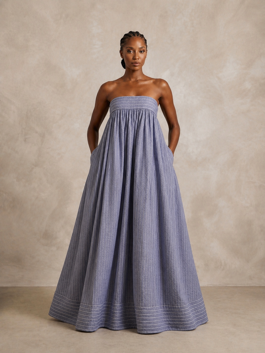 ZURI DRESS – Blue Stripe Linen Maxi