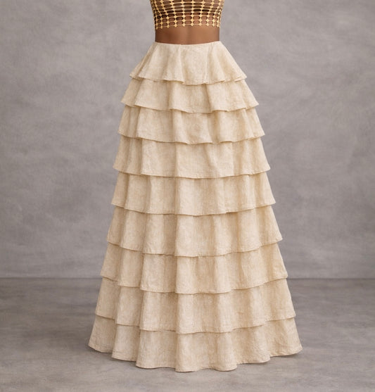 Zara Tiered Maxi Skirt – Nude Linen
