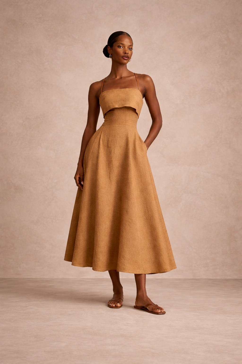 Osha Linen Maxi Dress- Caramel Sand