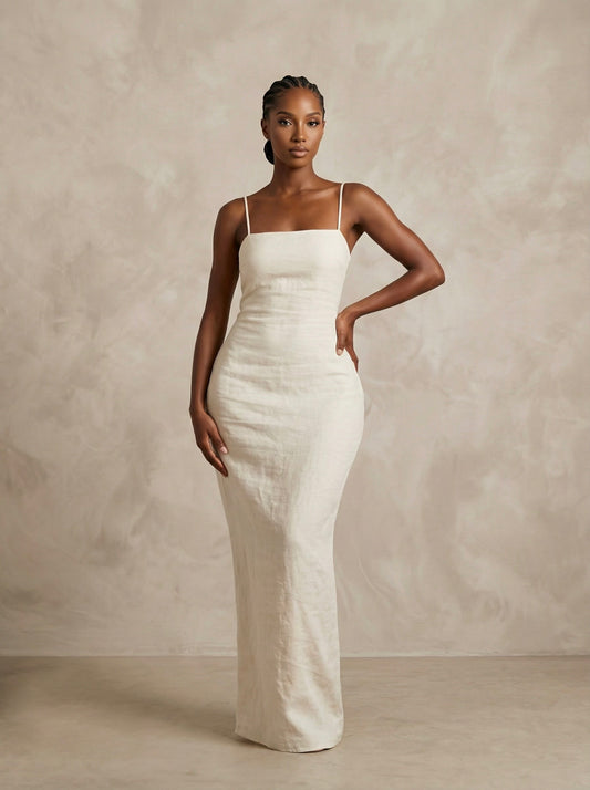 The Elara Linen Maxi Dress – Natural