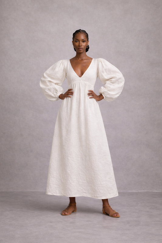 The Amara Linen Maxi Dress – White