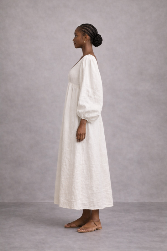 The Amara Linen Maxi Dress – White