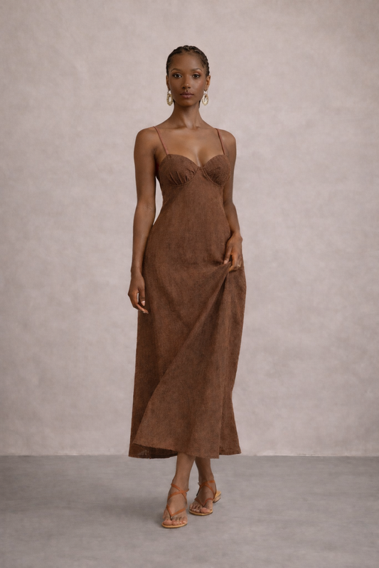 Osha Linen Maxi Dress- Brown