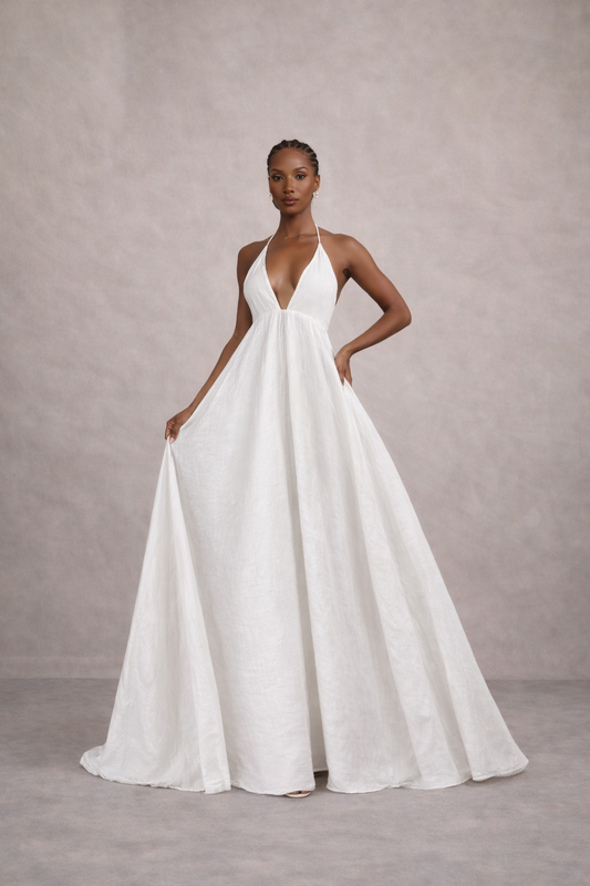 Sahara Halter Maxi Dress – White