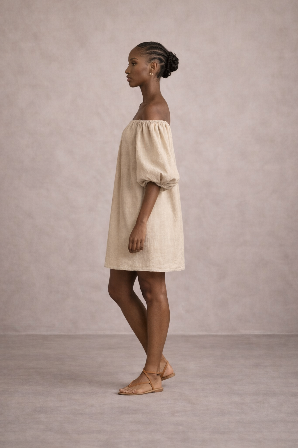 The Luma Off-Shoulder Linen Dress –Sand
